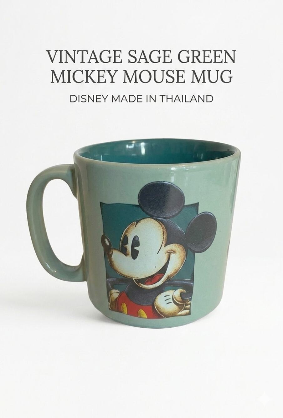 Disney Mickey Mouse Sage Green Coffee Mug Ceramic Tea Cocoa Cup Collectible
